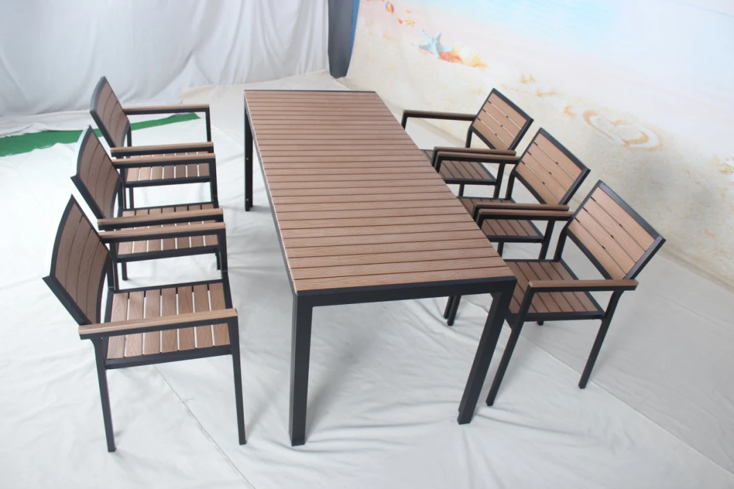 Modern Outdoor Garden Furniture Hotel Restaurant Plastic Wood Dining Table Chairs