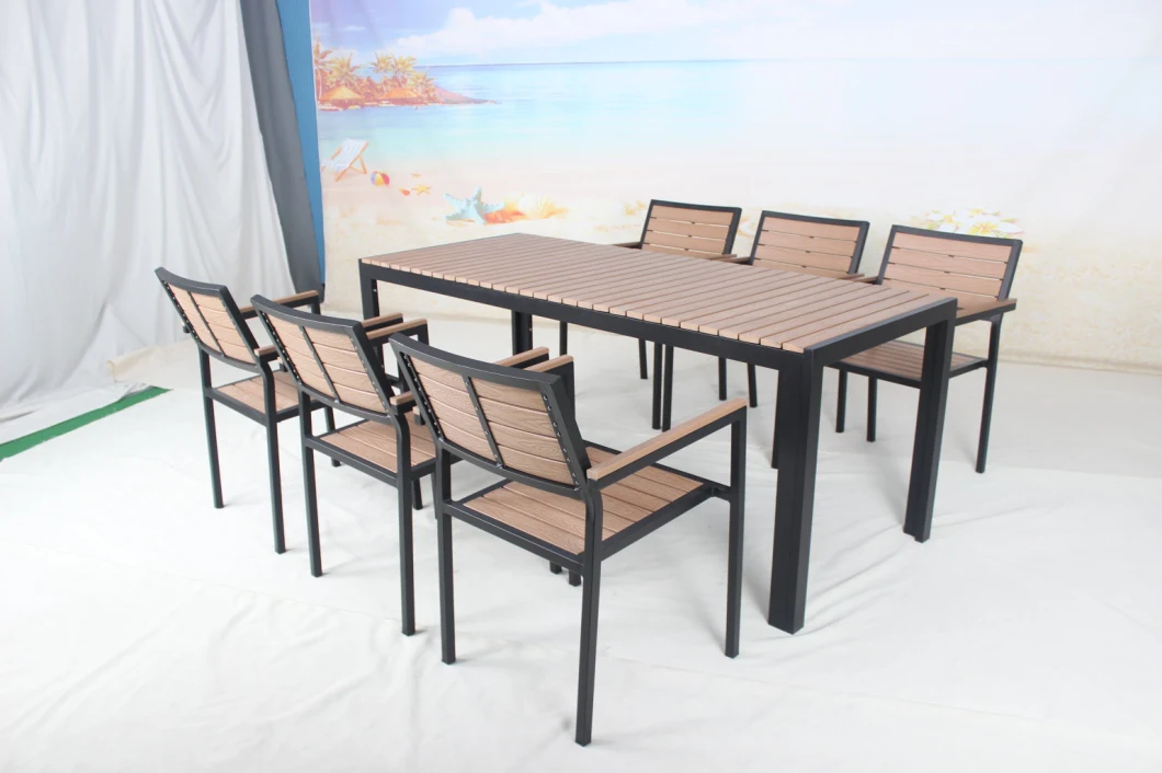 Modern Outdoor Garden Furniture Hotel Restaurant Plastic Wood Dining Table Chairs