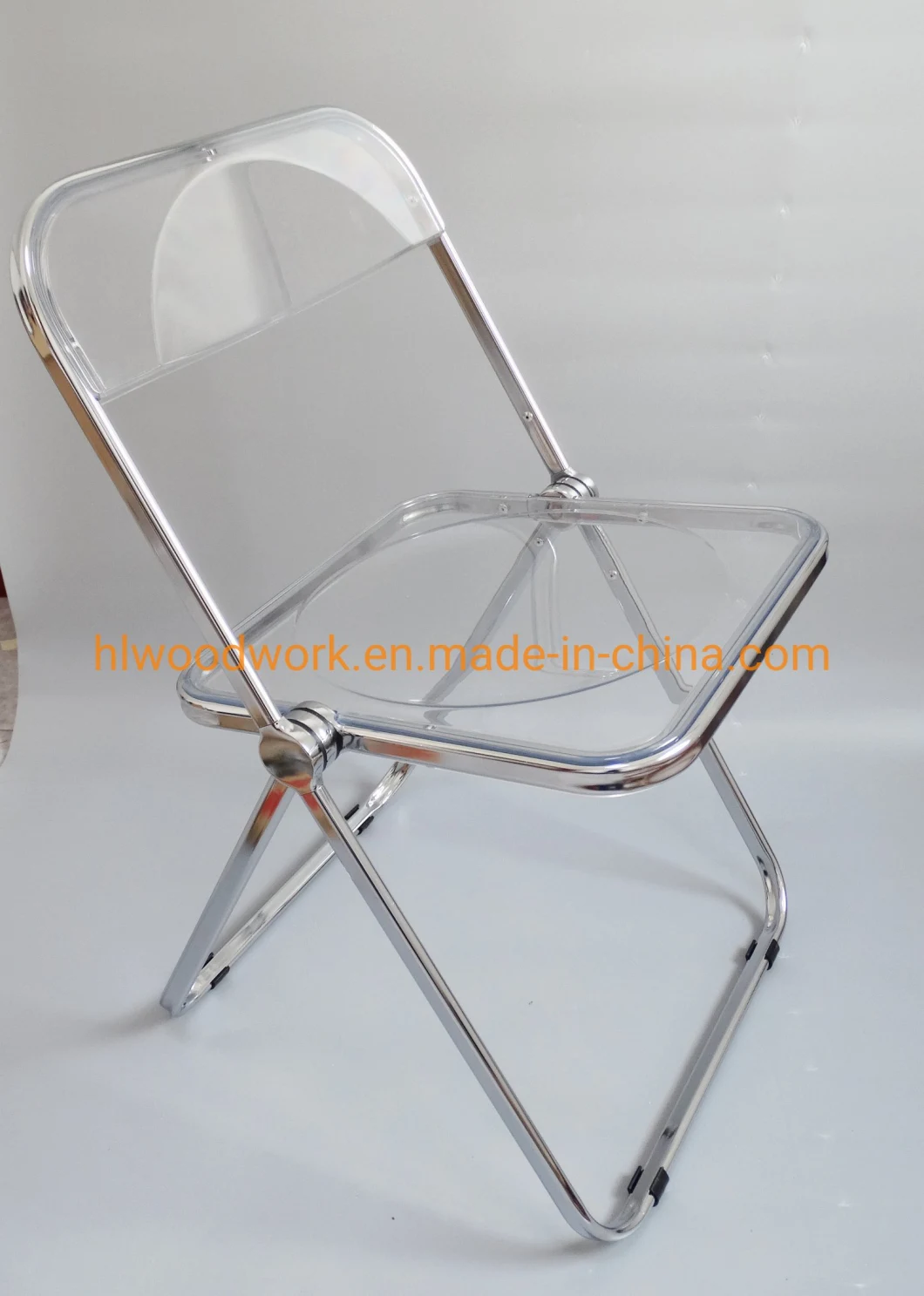 Clear Plastic Folded Chair Office/Bar/Dining/Leisure/Banquet/Wedding/Meeting Folding Plastic Chair in Chrome Frame Transparent Clear PC Plastic Dining Chair