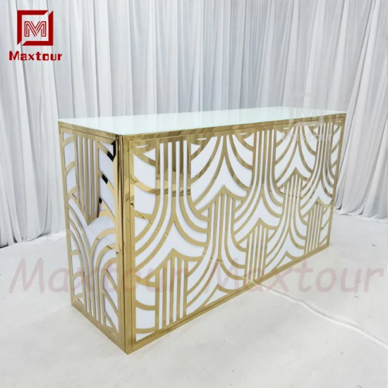 Mesa de recepción de mesa de barra de diseño único de patrón de acero inoxidable de PVC de plástico para Hotel Hall