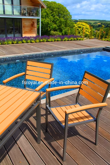Morden Muebles de exterior Hogar Hotel Restaurante Patio Juegos de jardín Juego de mesa de comedor Aluminio Rota Plástico Madera Madera sintética Silla de exterior