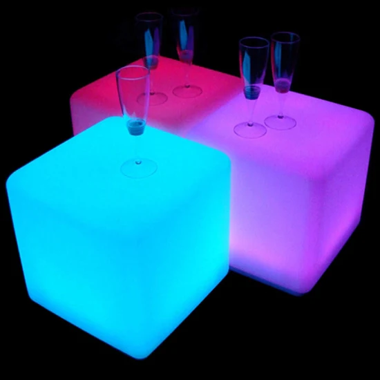 Taburete de bar de plástico con luces de jardín al aire libre coloridas luces de cubo de Patio decorativo iluminado portátil moderno